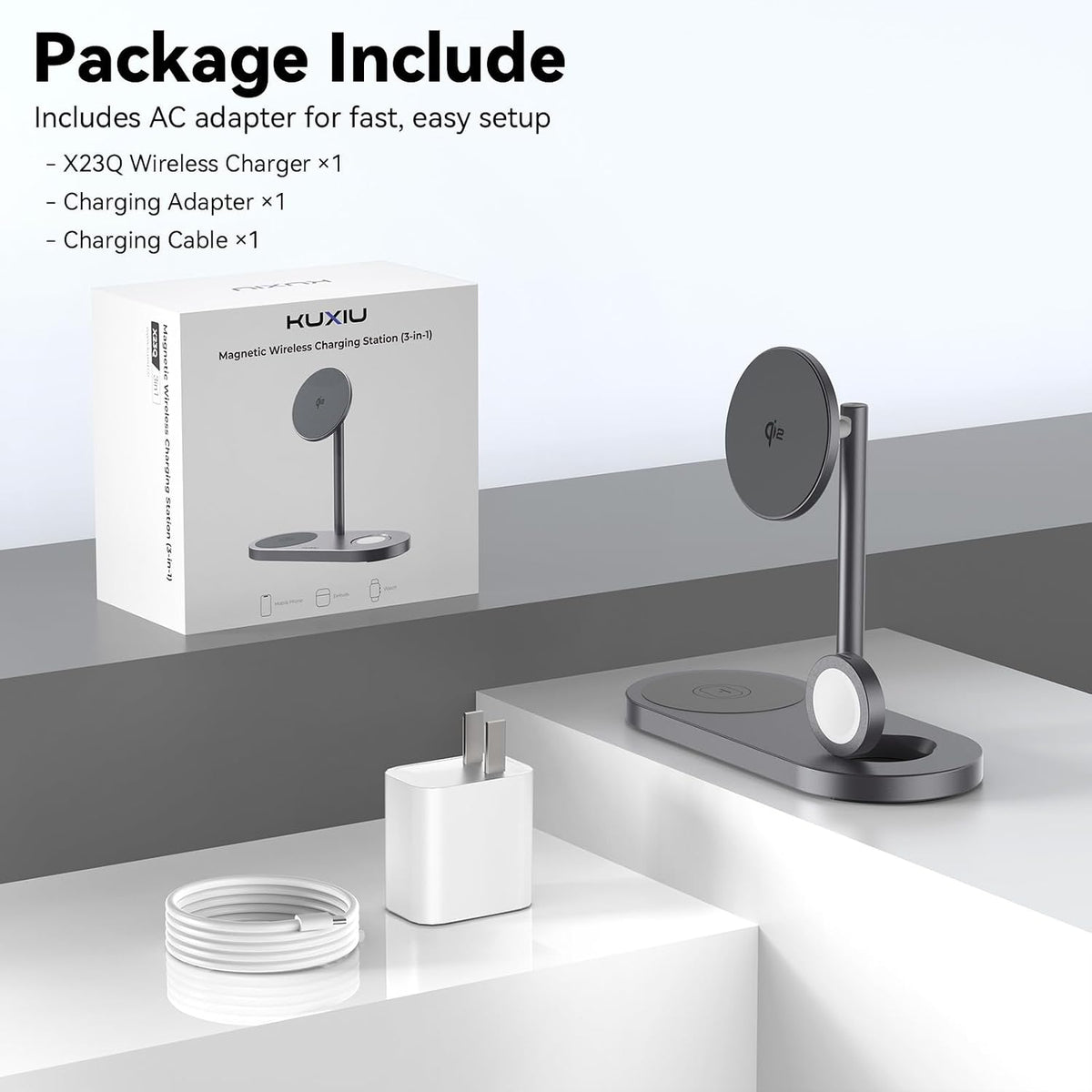 KU XIU X23Q Qi2 3-in-1 Magnetic Wireless Charging Station