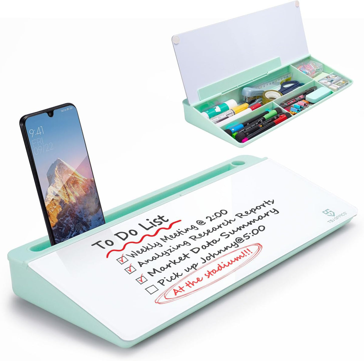 TSJ OFFICE Desktop Whiteboard Dry-Erase-Board - Computer Keyboard Stand White...