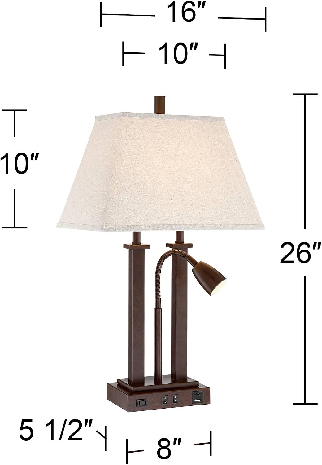Deacon 26" Tall Desk Lamp Gooseneck USB and Outlet Bronze Brown LED Modern