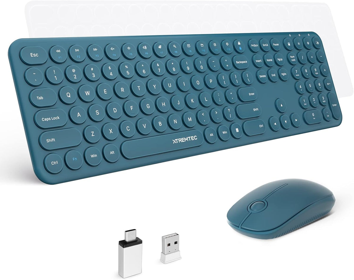 Wireless Keyboard and Mouse Combo, XTREMTEC 2.4GHz Full Size Ultra Slim Blue ...