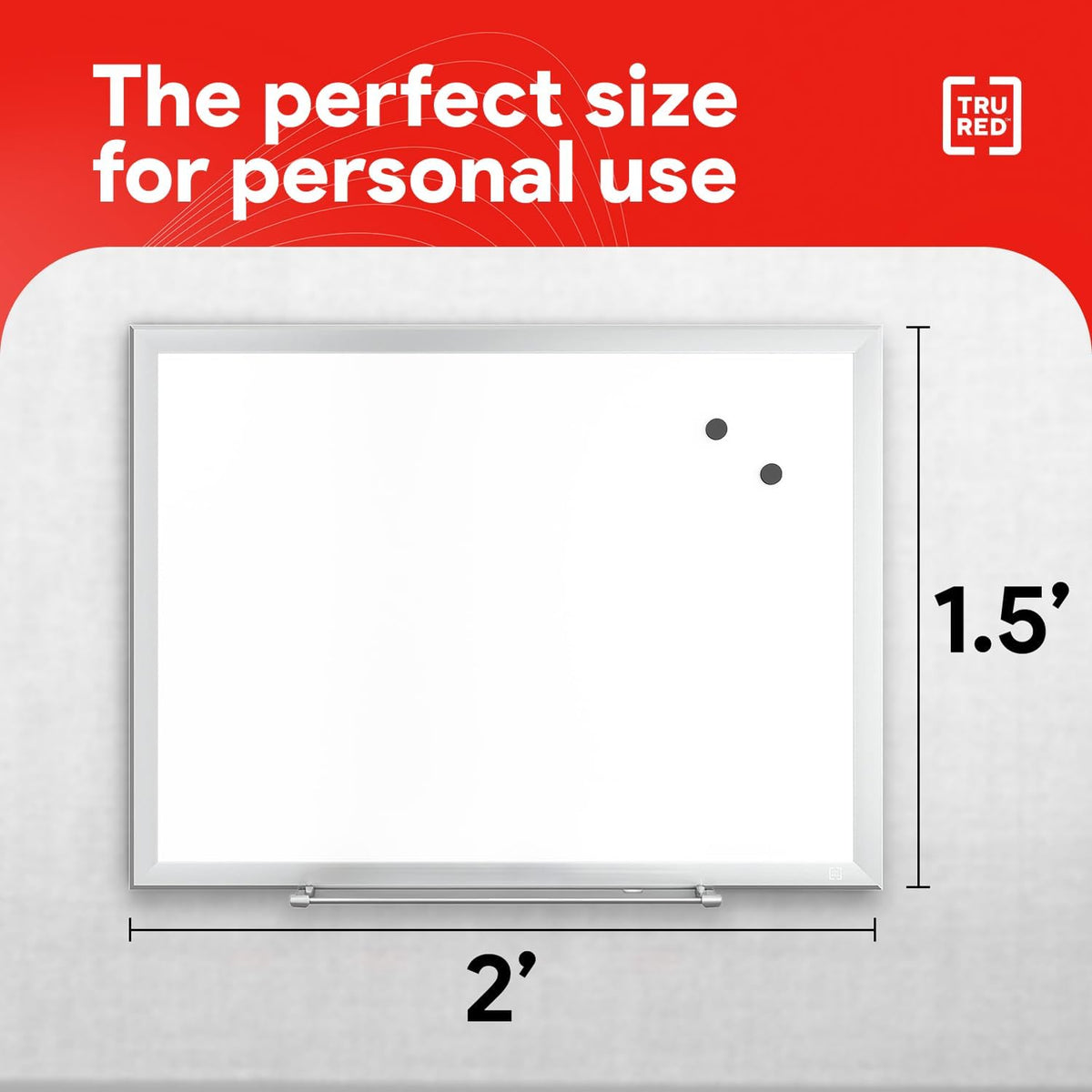 TRU RED Steel Magnetic Whiteboard, Satin Frame, 2 ft x 1.5 ft