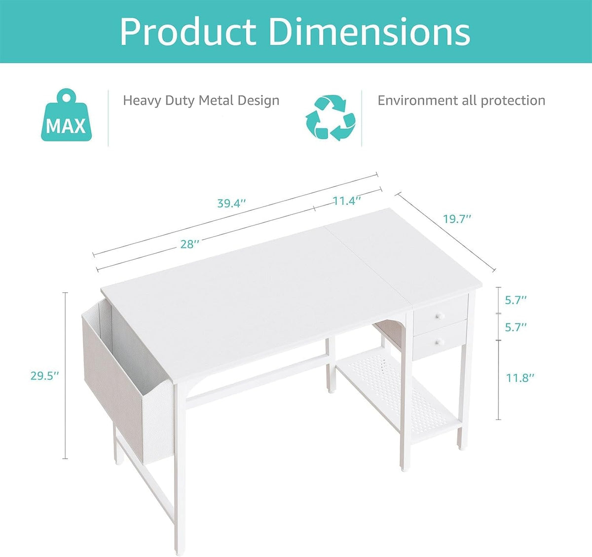 Lufeiya White Small Desk with Drawers - 40 Inch Computer Desk for Small Space...