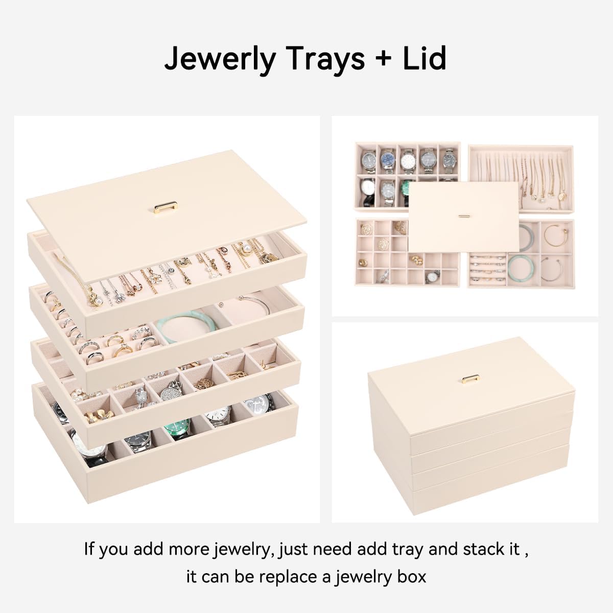 Voova Stackable Jewelry Organizer Tray with Lid (Set of 4, Apricot)