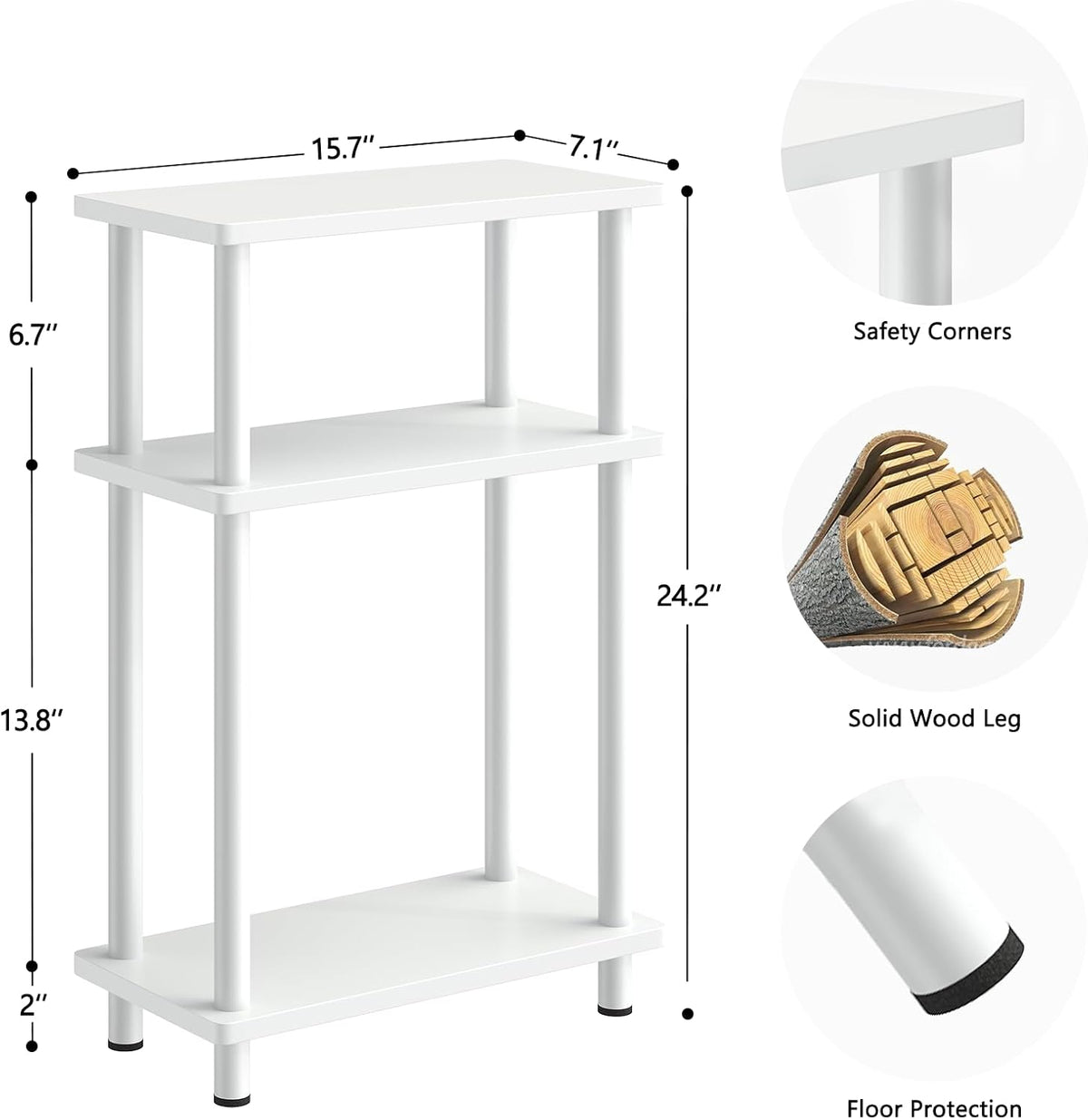 Apicizon Small Narrow Side Table, 3-Tier Skinny End Table, White