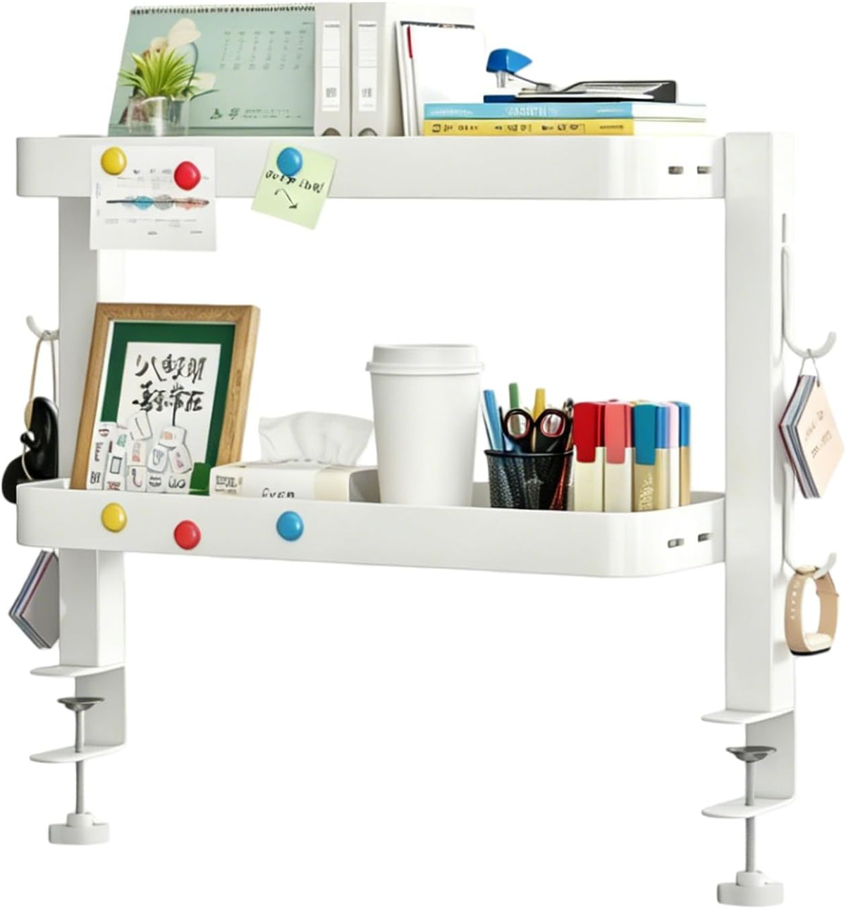 Clamp-On Desk Shelf Organizer, 2-Tier Metal Side Desktop Shelves
