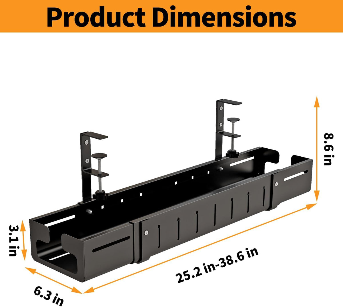 Under Desk Cable Management Tray, Expandable Length 25.2"-38.6",No ...