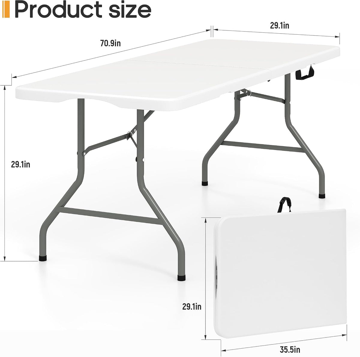 6ft Folding Table Heavy Duty 350 LBS Capacity Foldable Table with 18% Thicker...