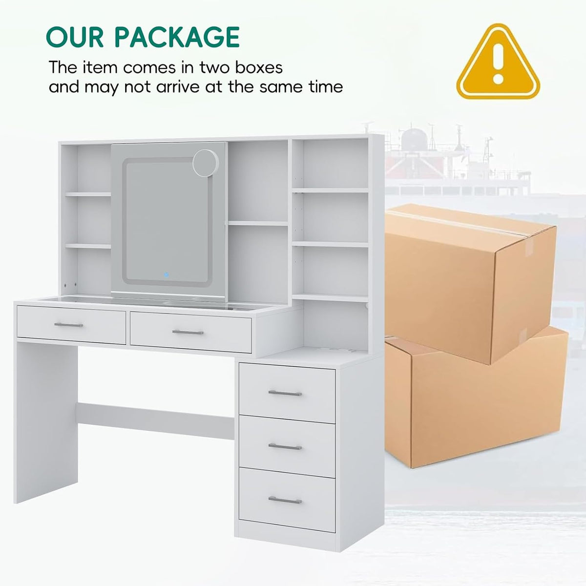 Yanosaku 51" Makeup Vanity with Sliding Mirror and Lights, Vanity with C...