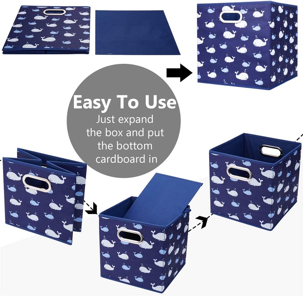 Fabric Cube Storage Bins Whale10.5x 10.5 x 11 in Foldabe Navy Blue Storage Cu...