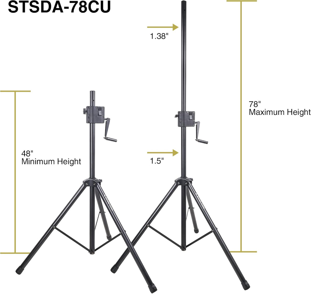 Sound Town 2-Pack Crank-Up Adjustable Height Tripod Speaker Stands (48"-...