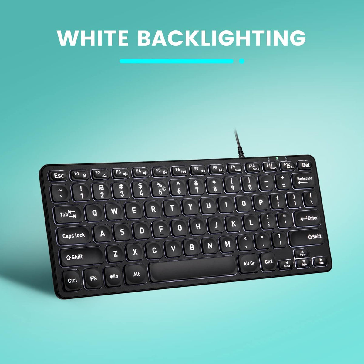 Perixx PERIBOARD-332 Wired Backlit USB Keyboard - Mini 11.22x4.57x0.83 Inches...
