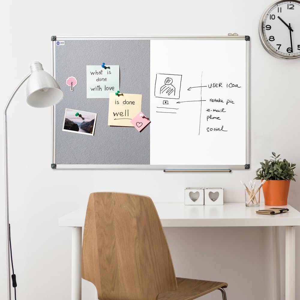 White Board and Cork Board Combo - 24 x 18 Inches Large Dry Erase Whiteboard ...