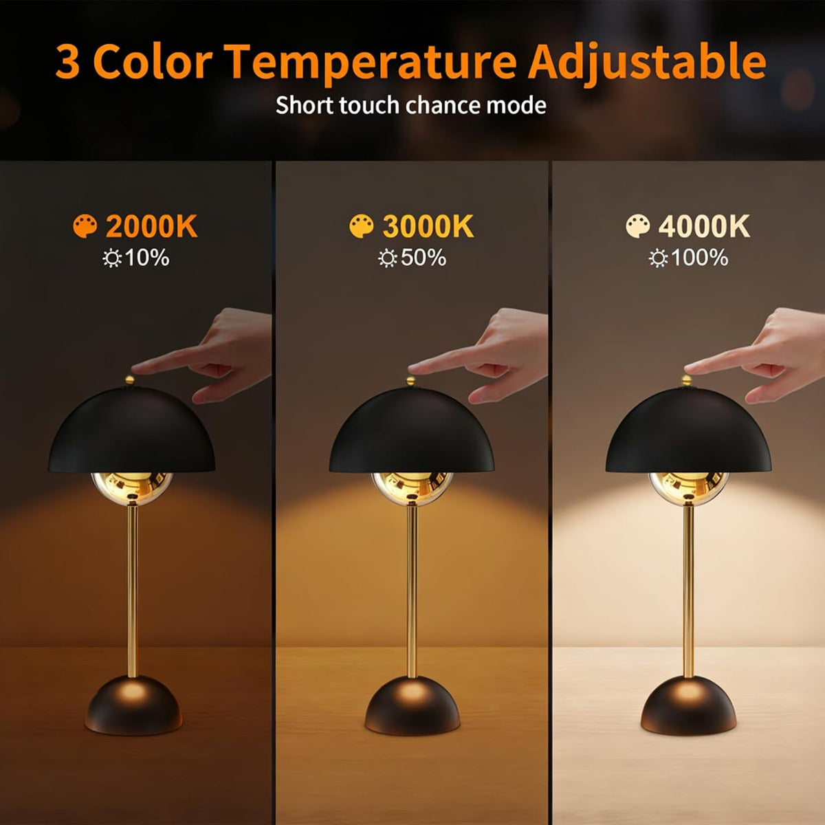 Dawnrise Cordless Table Lamp with 3 Color Temperatures, Modern Luxury Style