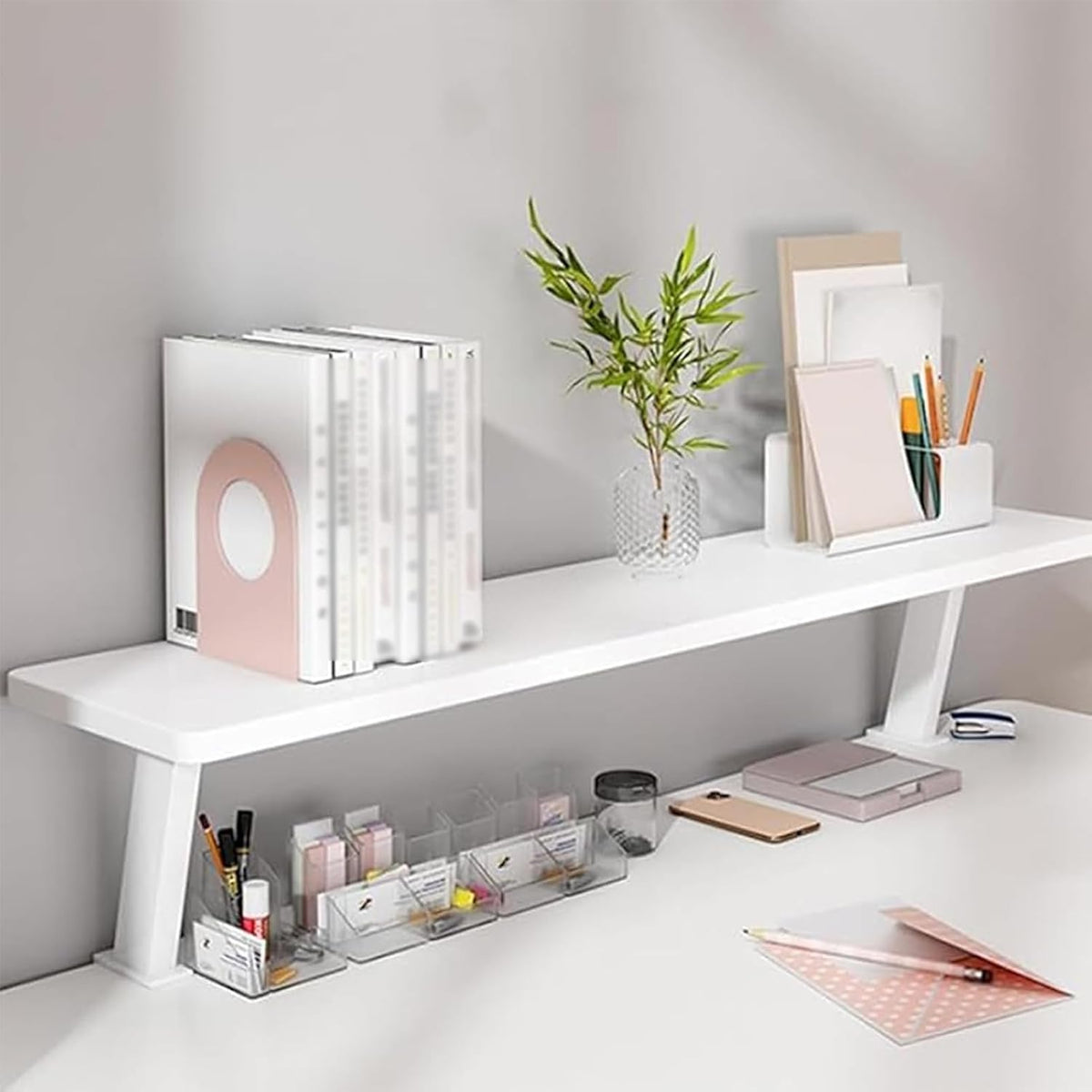 39.4x7.8 in Clamp on Desk Shelf, Adjustable Floating Desks Shelf Space Saving...