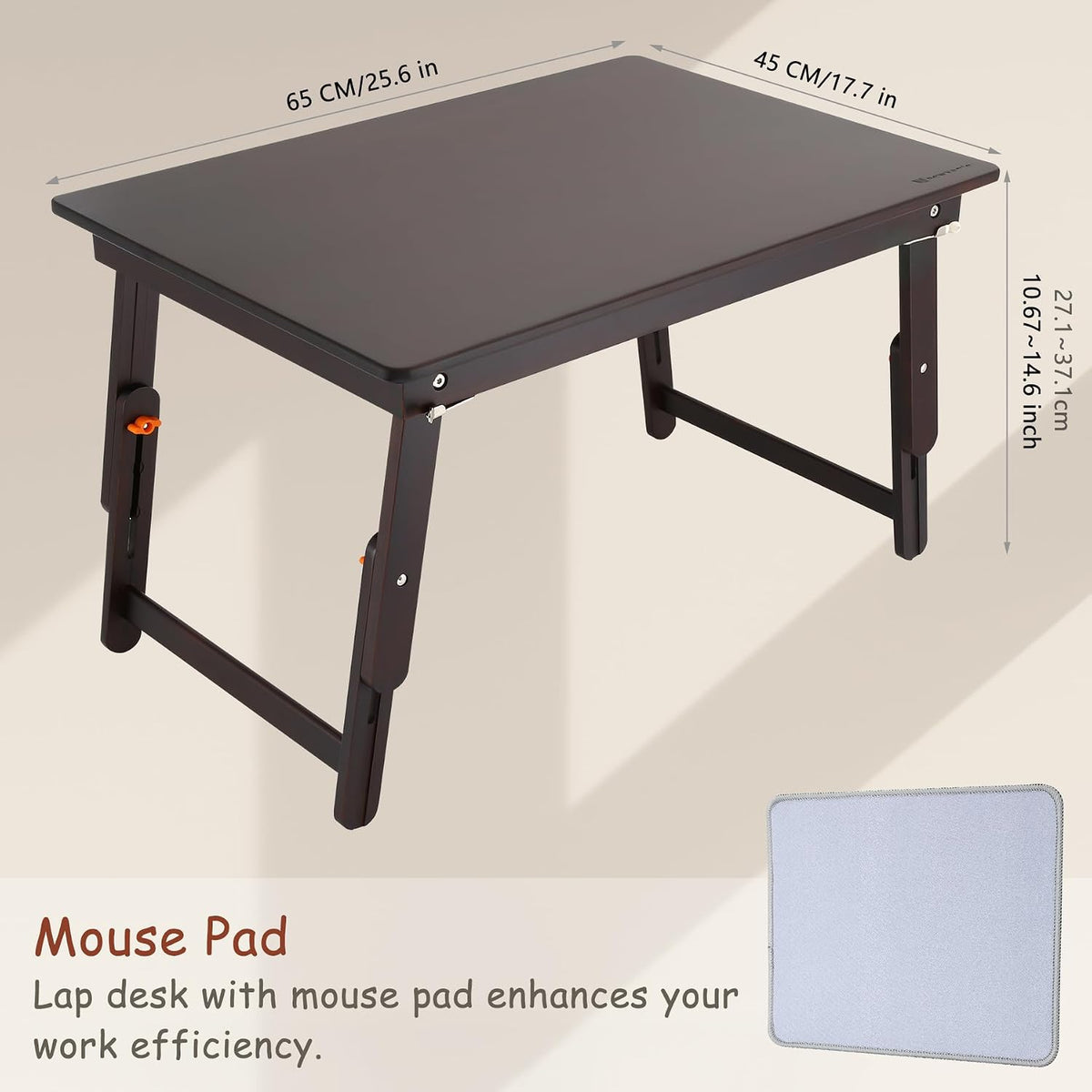 Nnewvante Foldable Laptop Desk, 25.6 Inch Bed Tray Table, Black Walnut