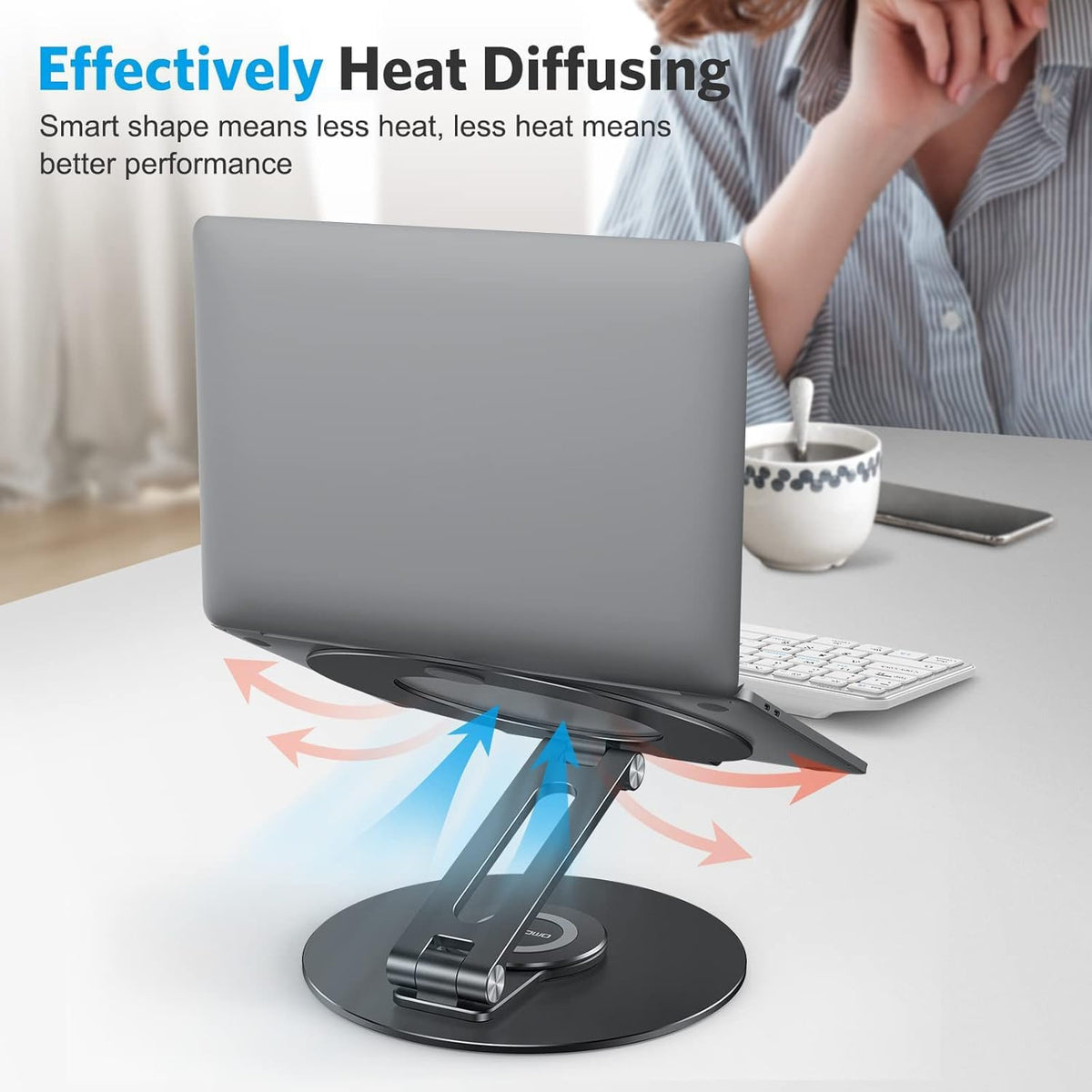 OMOTON Adjustable Laptop Stand for Desk 360° Rotating Base up to 17" Black