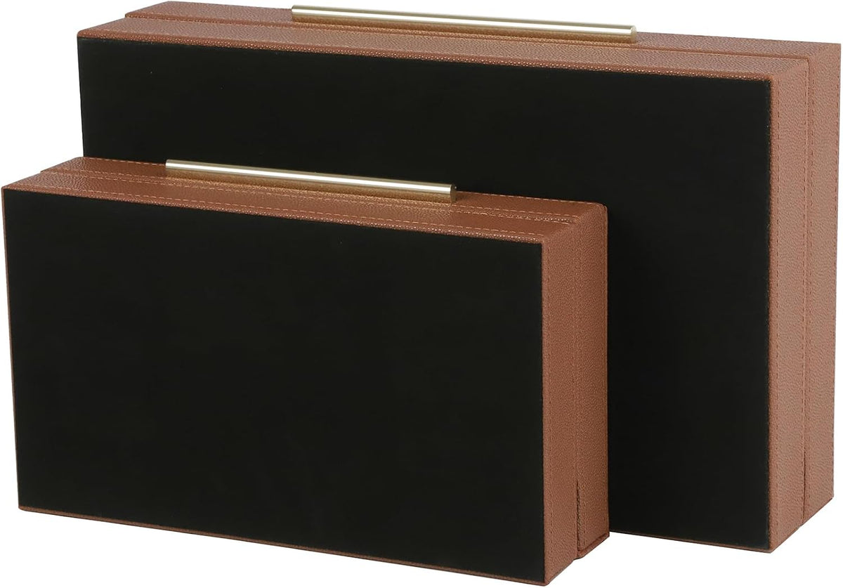 HofferRuffer Faux Leather Decorative Boxes Set of 2, Large Nesting Keepsake B...