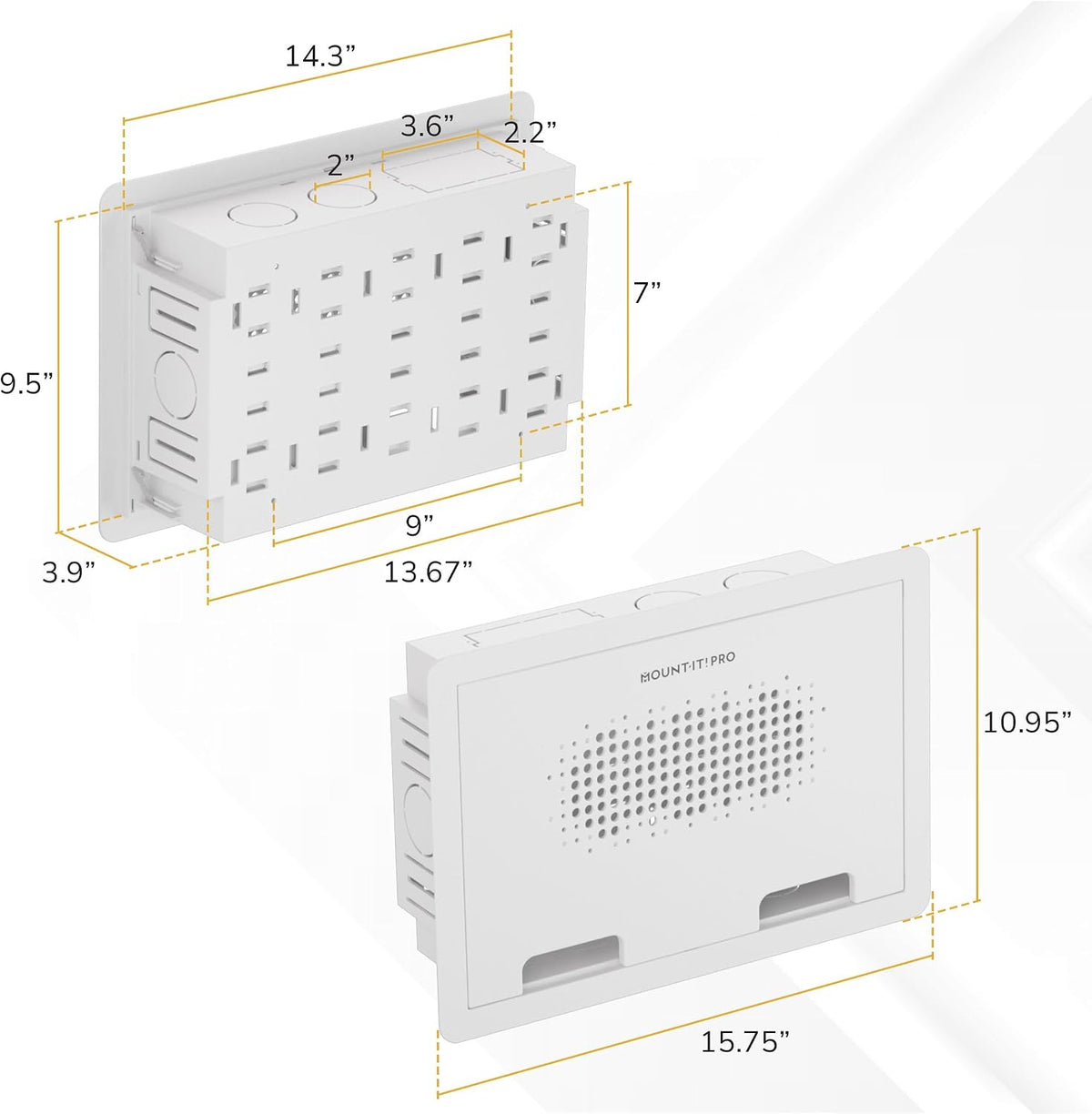 Mount-It PRO 9" Recessed in-Wall TV Media Box, Ventilated, 22 lbs