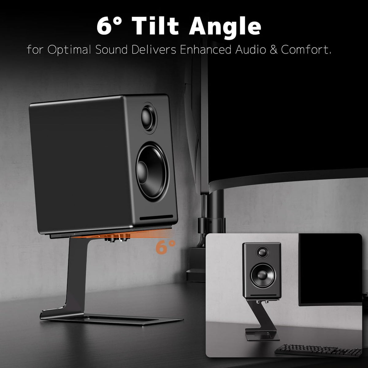 Desk Speaker Stands for Most Bookshelf Speakers, Depth Up to 7.71in, 1 Pair