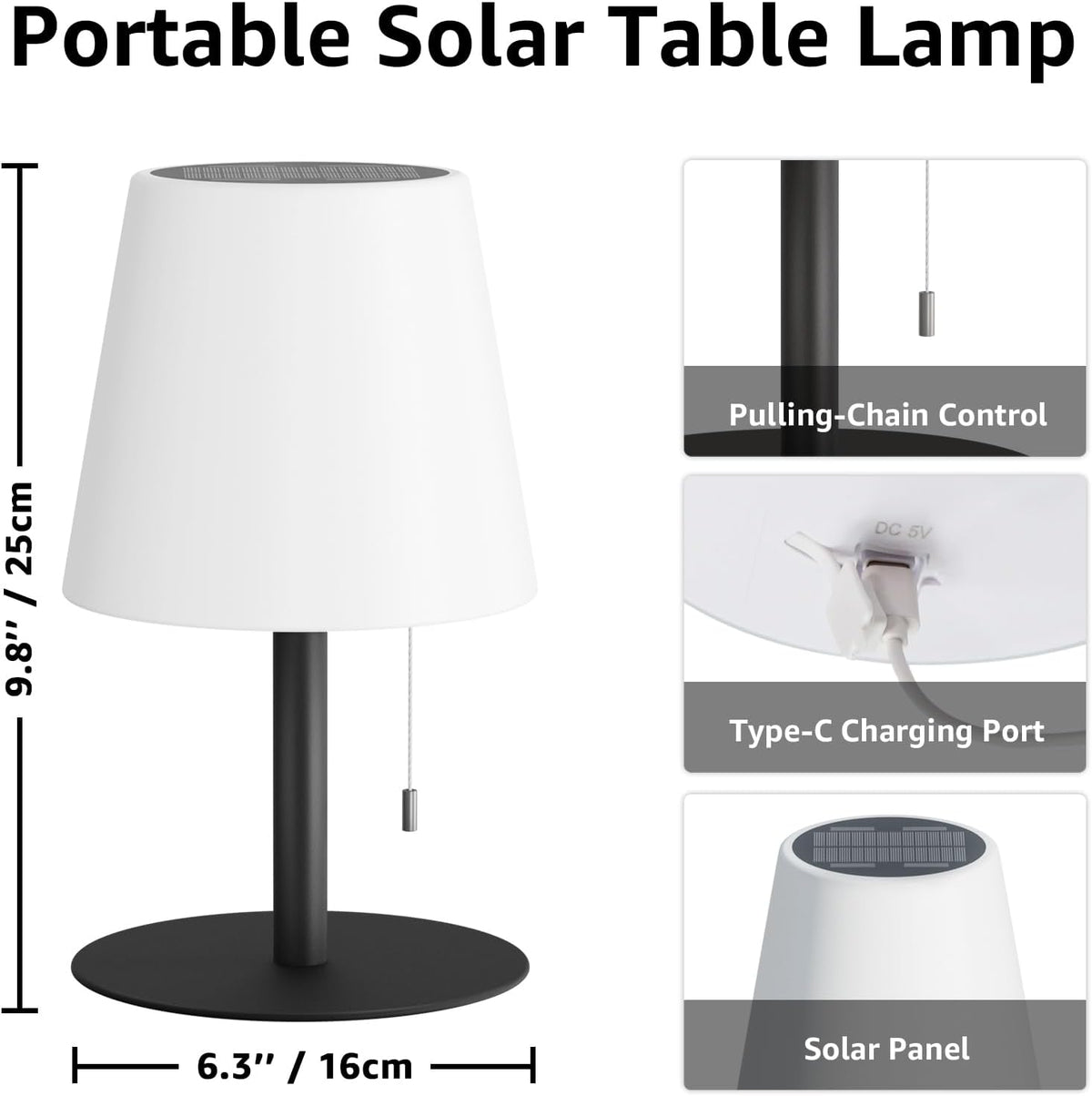 Solar Table Lamp Outdoor, Rechargeable Cordless Patio Lamp with RGB Light