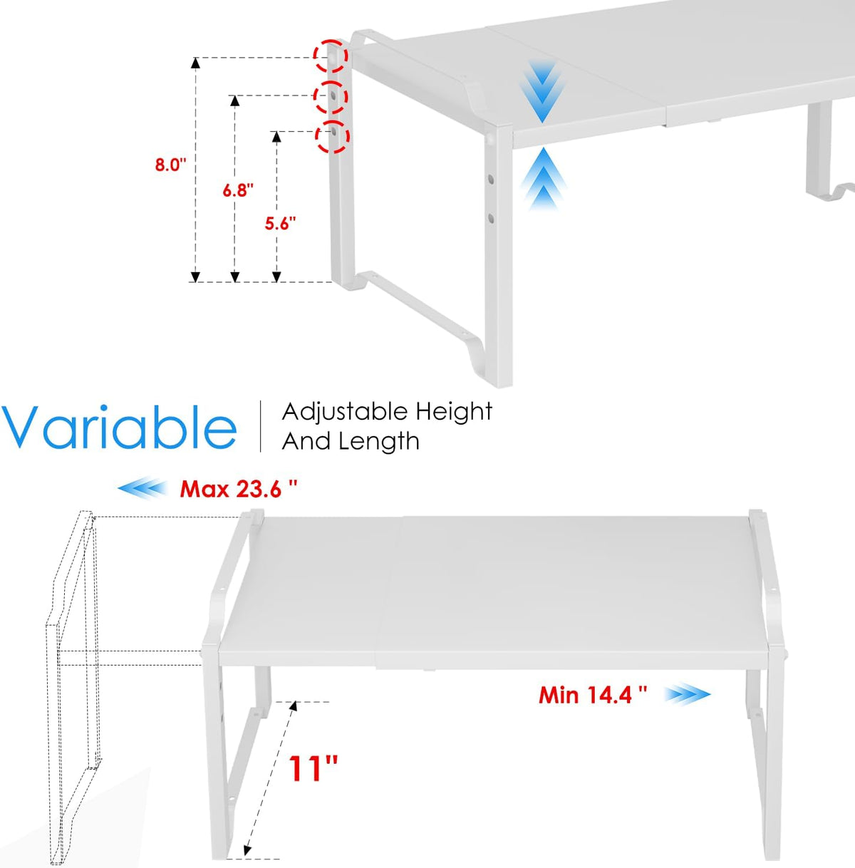 2 Pack 11” Depth Expandable Kitchen Cabinet Organizer Shelves, Heavy Duty Kit...