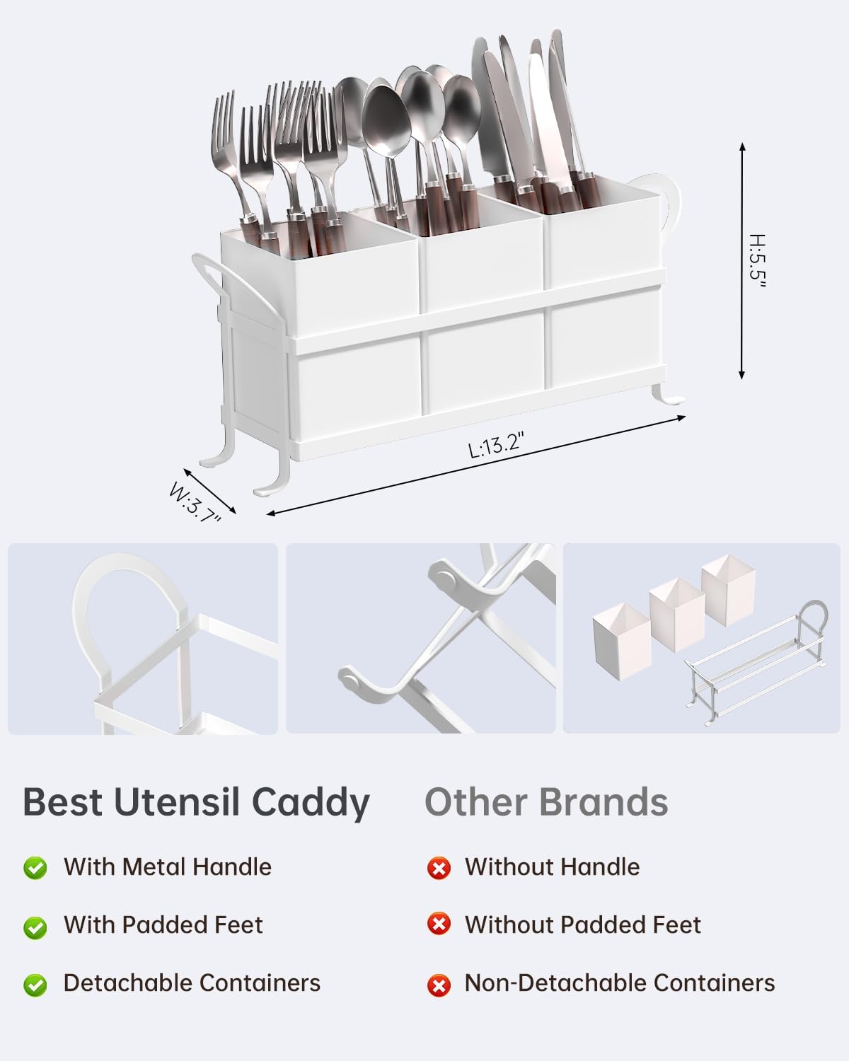 White Kitchen Utensil Holder - Chic Silverware Holder for Party, Compact and ...