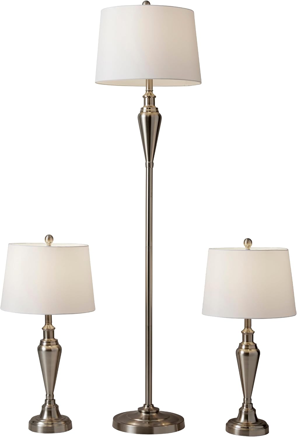 Adesso 3-Piece Lamp Set, Antique Brass & White, Table and Floor