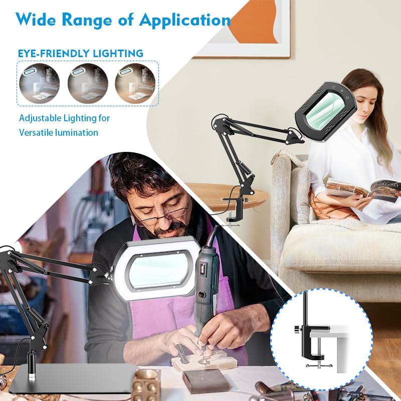 Magnifying Glass with Light and Stand, 15X Hands Free Lighted Magnifying Lamp...