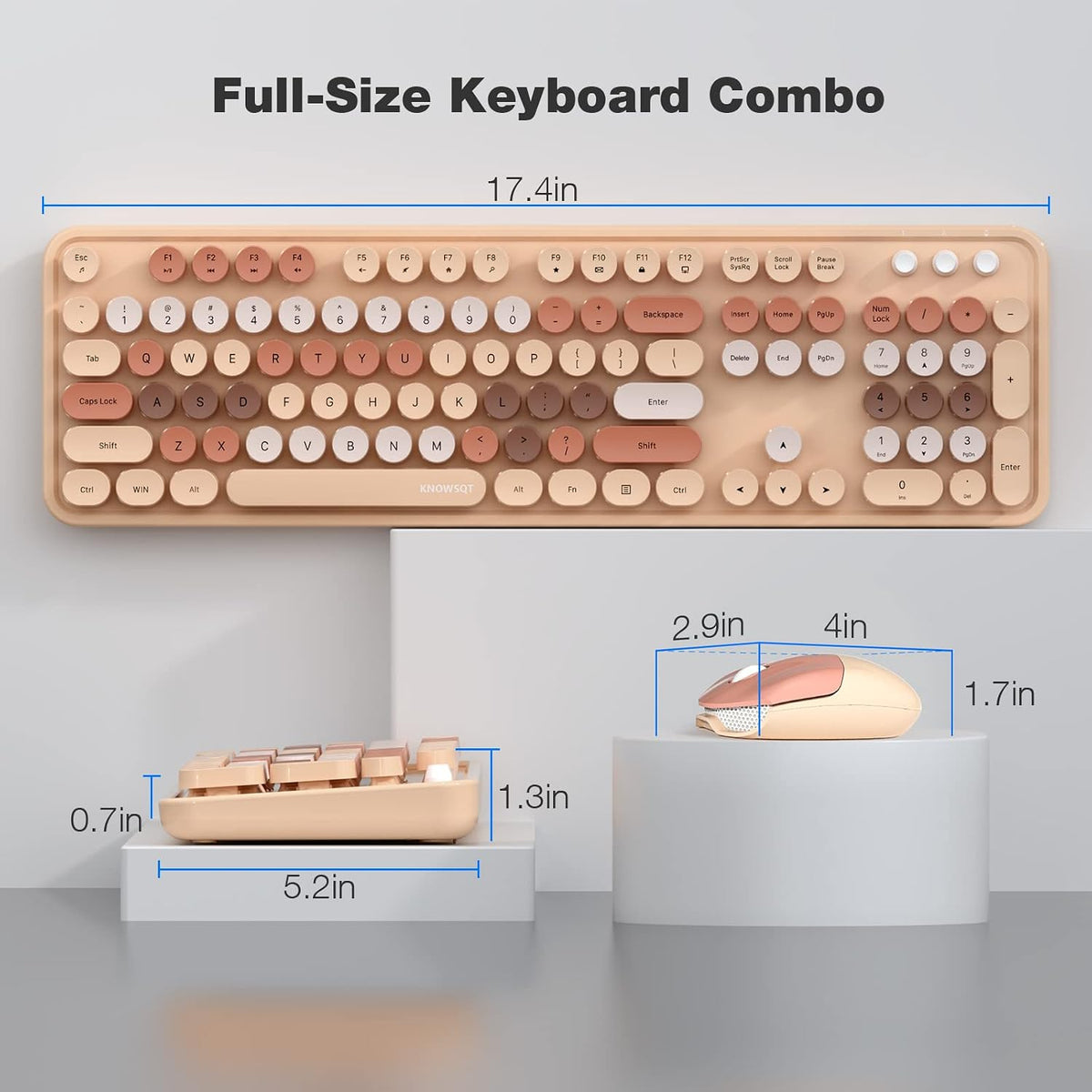 KNOWSQT Wireless Keyboard and Mouse Combo, MilkTea 104 Keys Full-Sized 2.4 GH...