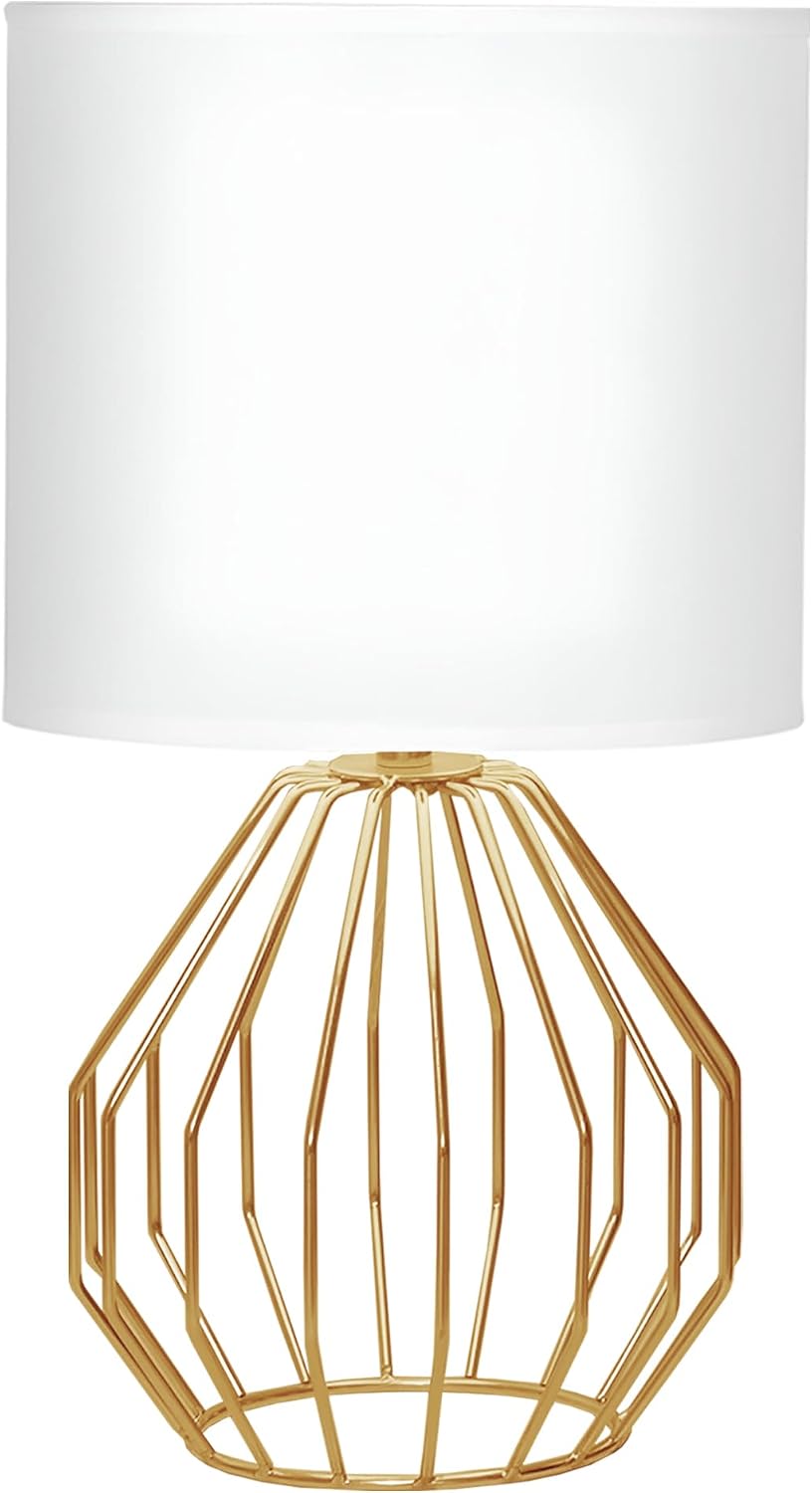 Small Gold Table Lamps, Set of 2 Bedside Nightstand Lamps with White Fabric S...