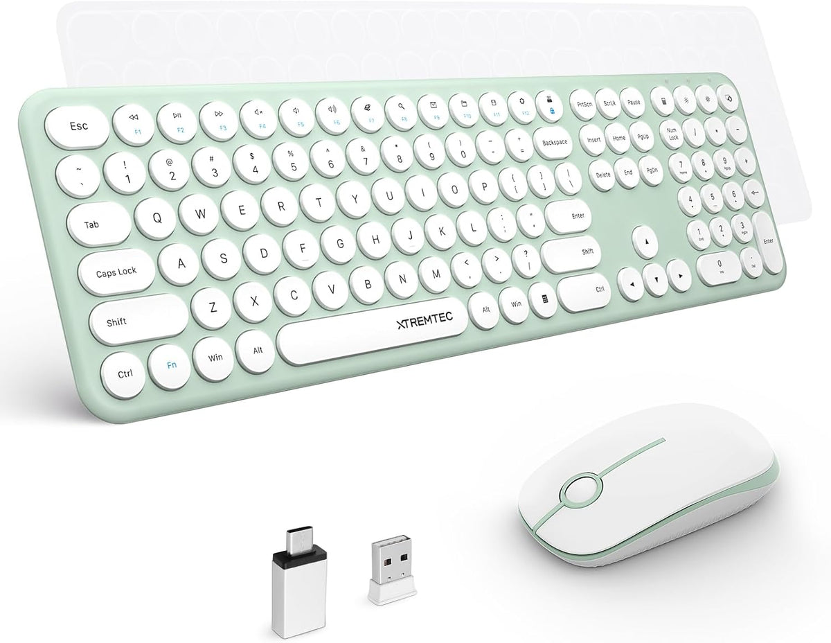 Wireless Keyboard and Mouse Combo, XTREMTEC 2.4GHz Full Size Ultra Slim Green...