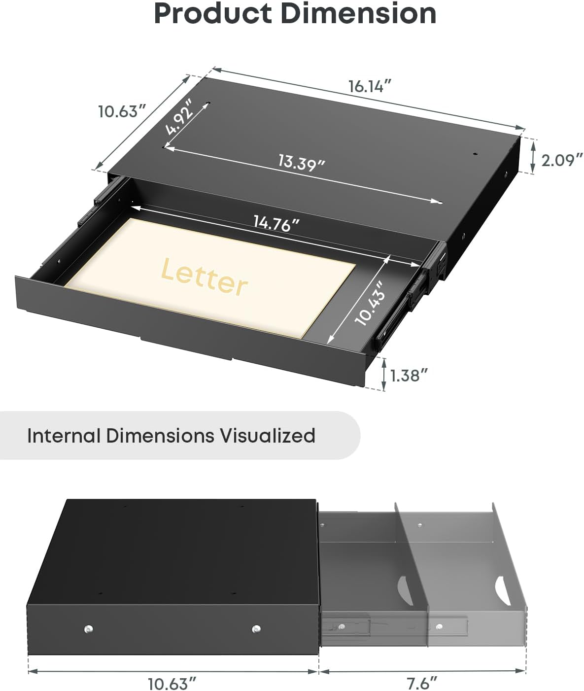 Under Desk Storage Drawer, 14.8" Wide Slide Out Under Desk Drawer