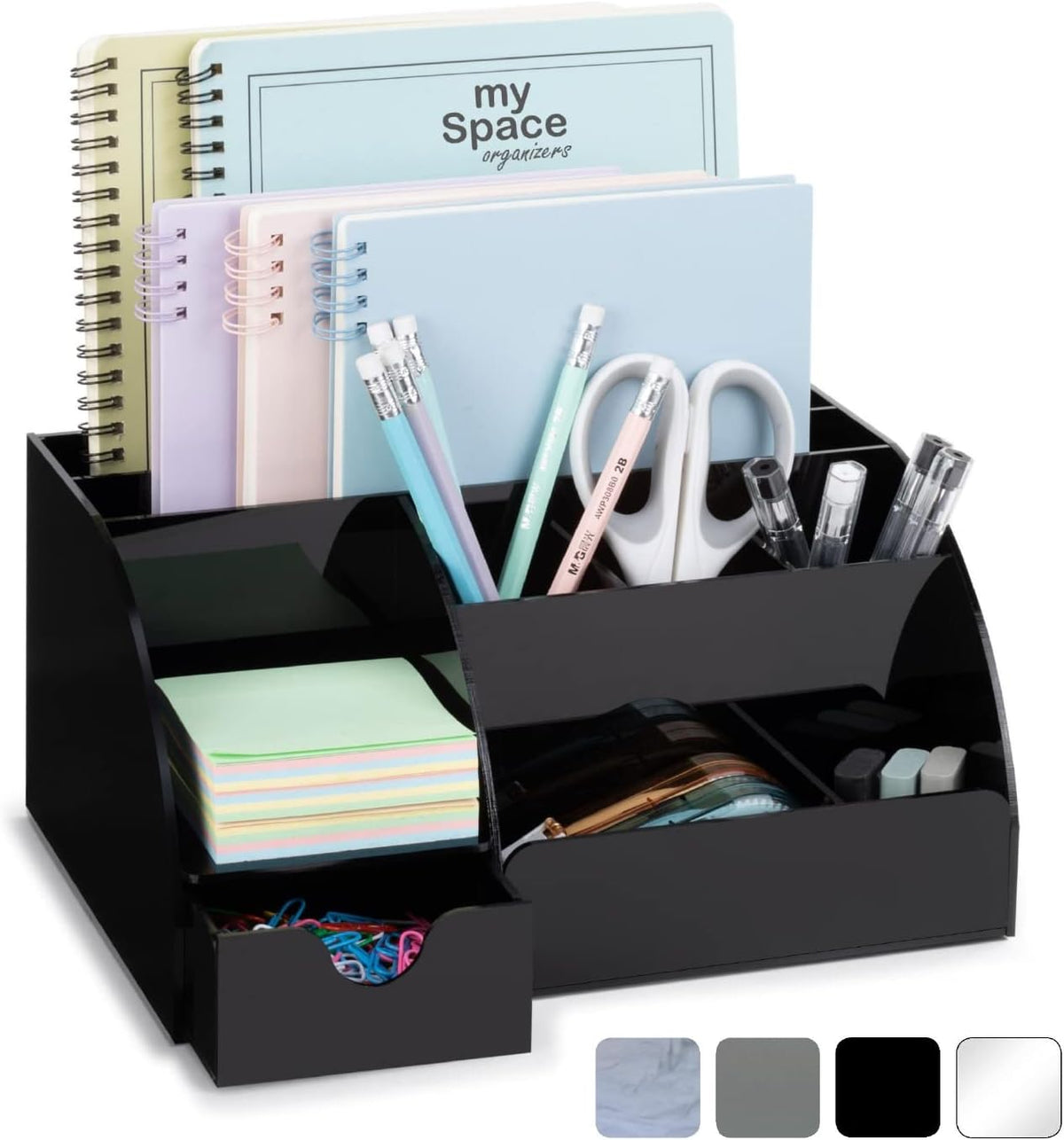 My Space Organizers Black Desk Organizer with 9 Compartments - Desktop Office...