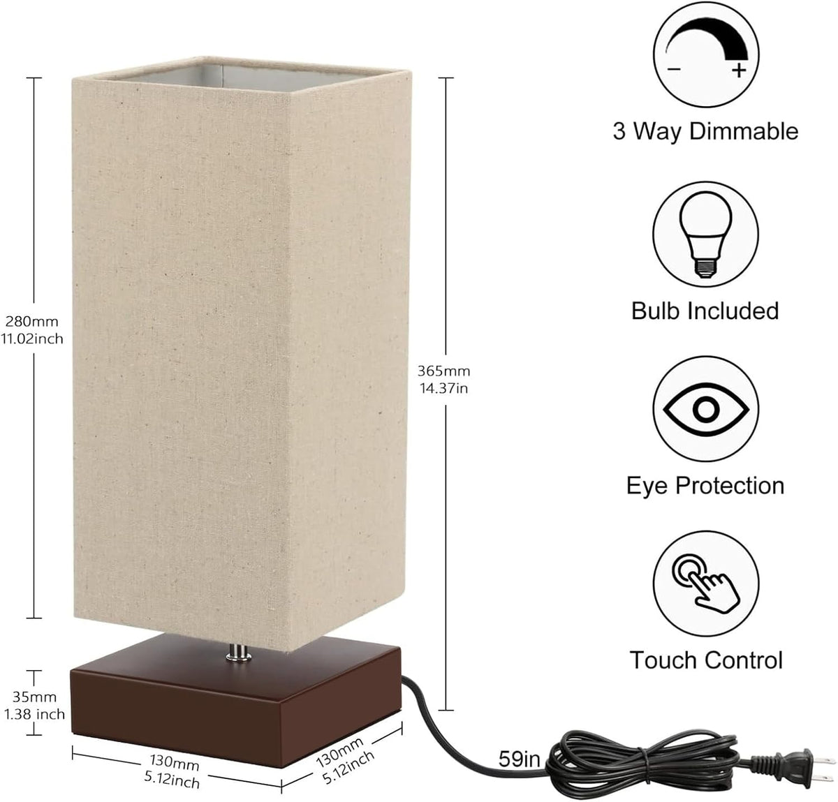 Touch Control Table Lamp Bedside 3 Way Dimmable Touch Desk Lamp Modern Nights...