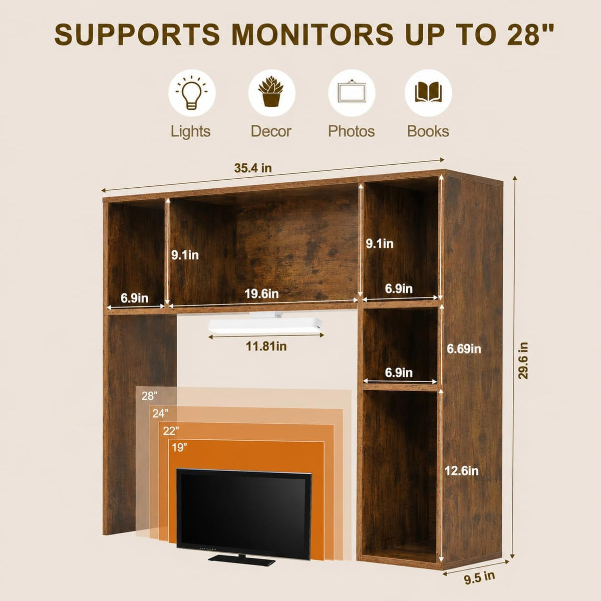 3 Tier Desktop Bookshelf with Rechargeable Eye-Friendly LED Desk Light, Desk ...