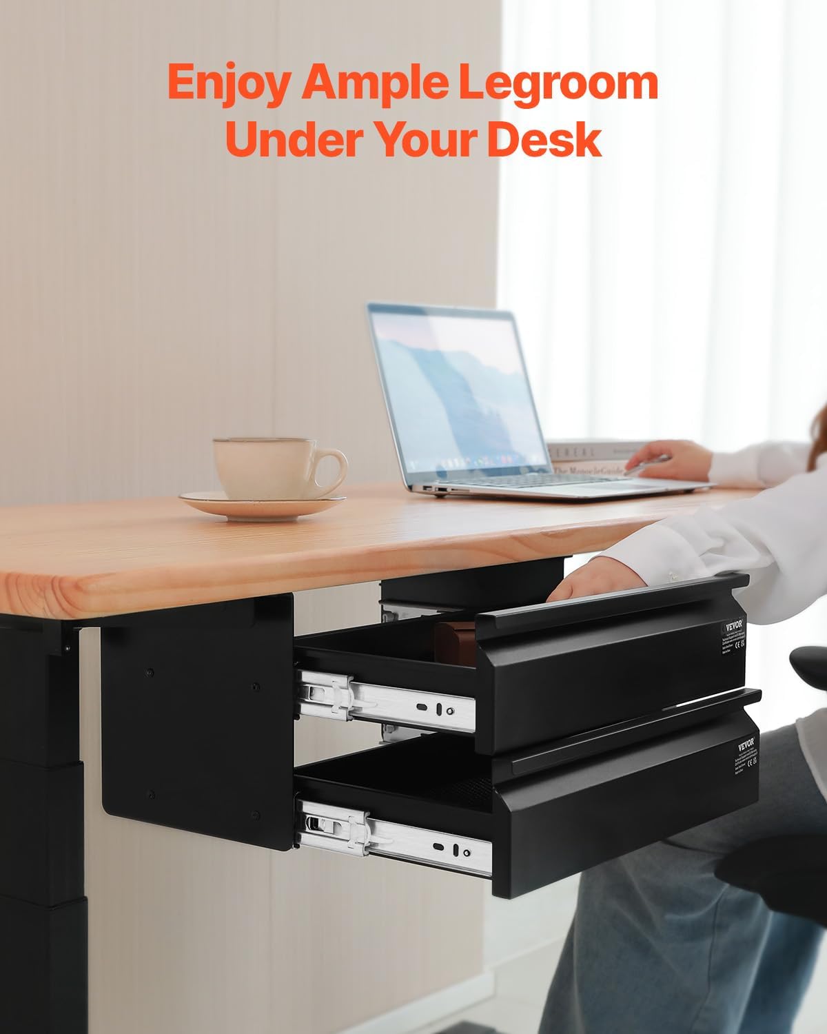 VEVOR Under Desk 2 Layer Slide Out Drawer, 16 inch Under Desk Pull-out Drawer...