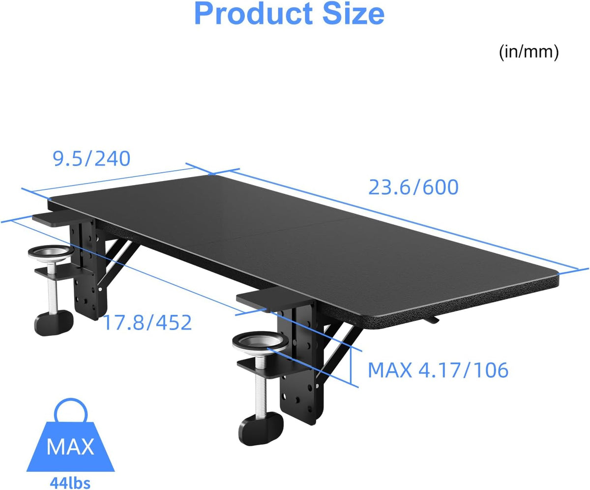 Suptek Clamp-on 9.5 x 23.6 inch Desk Extender, Wrist Support, Foldable Keyboa...
