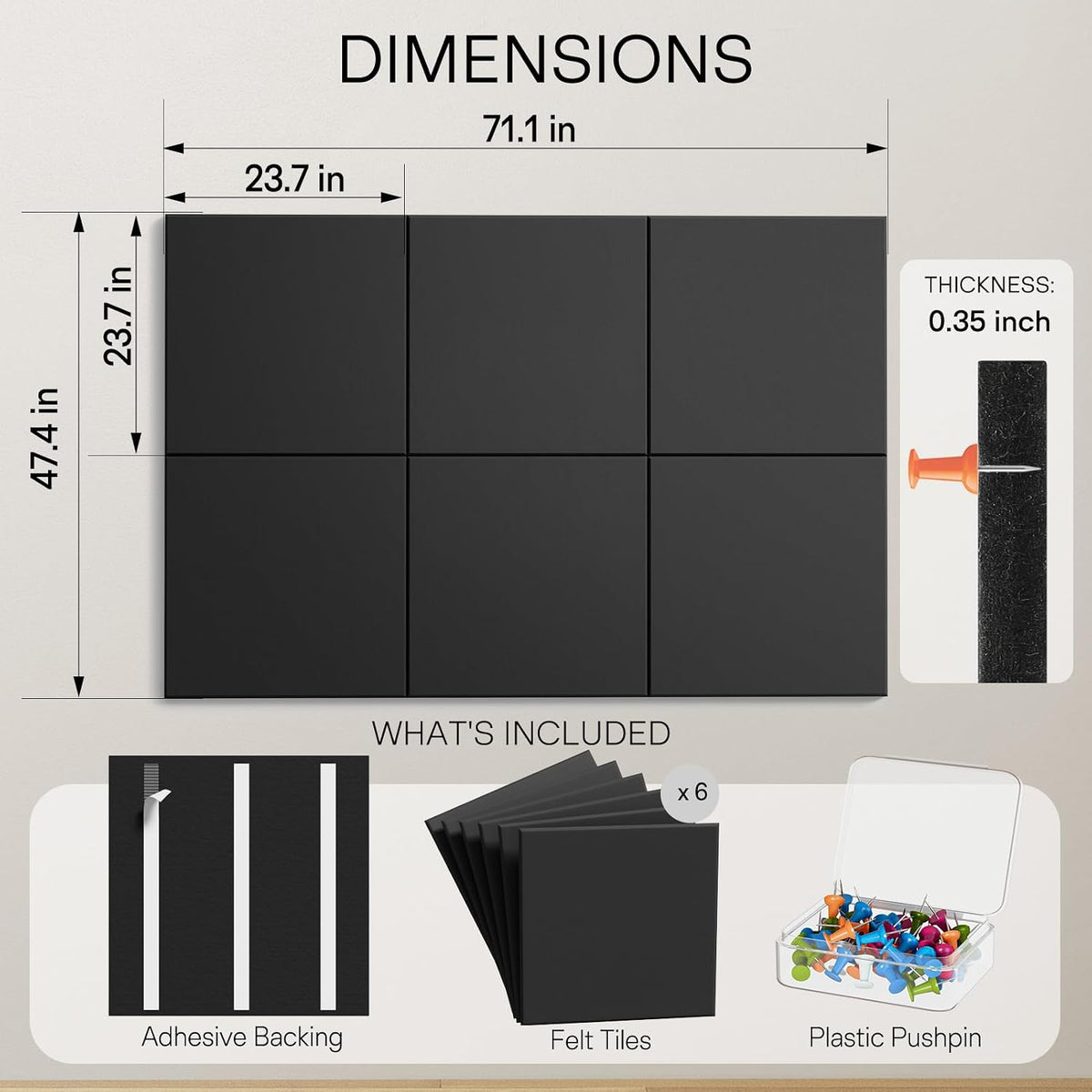 MaxGear Extra Large Bulletin Board 72" x 48", Black Felt Wall Tiles...