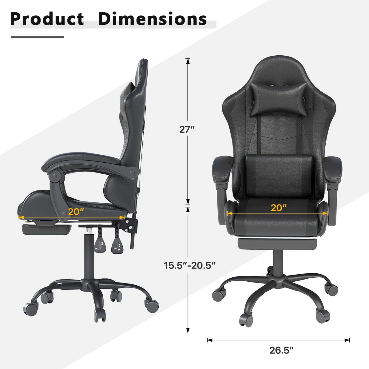 OS MOTOR Gaming Chair with Headrest and Footrest for Home Office, Black