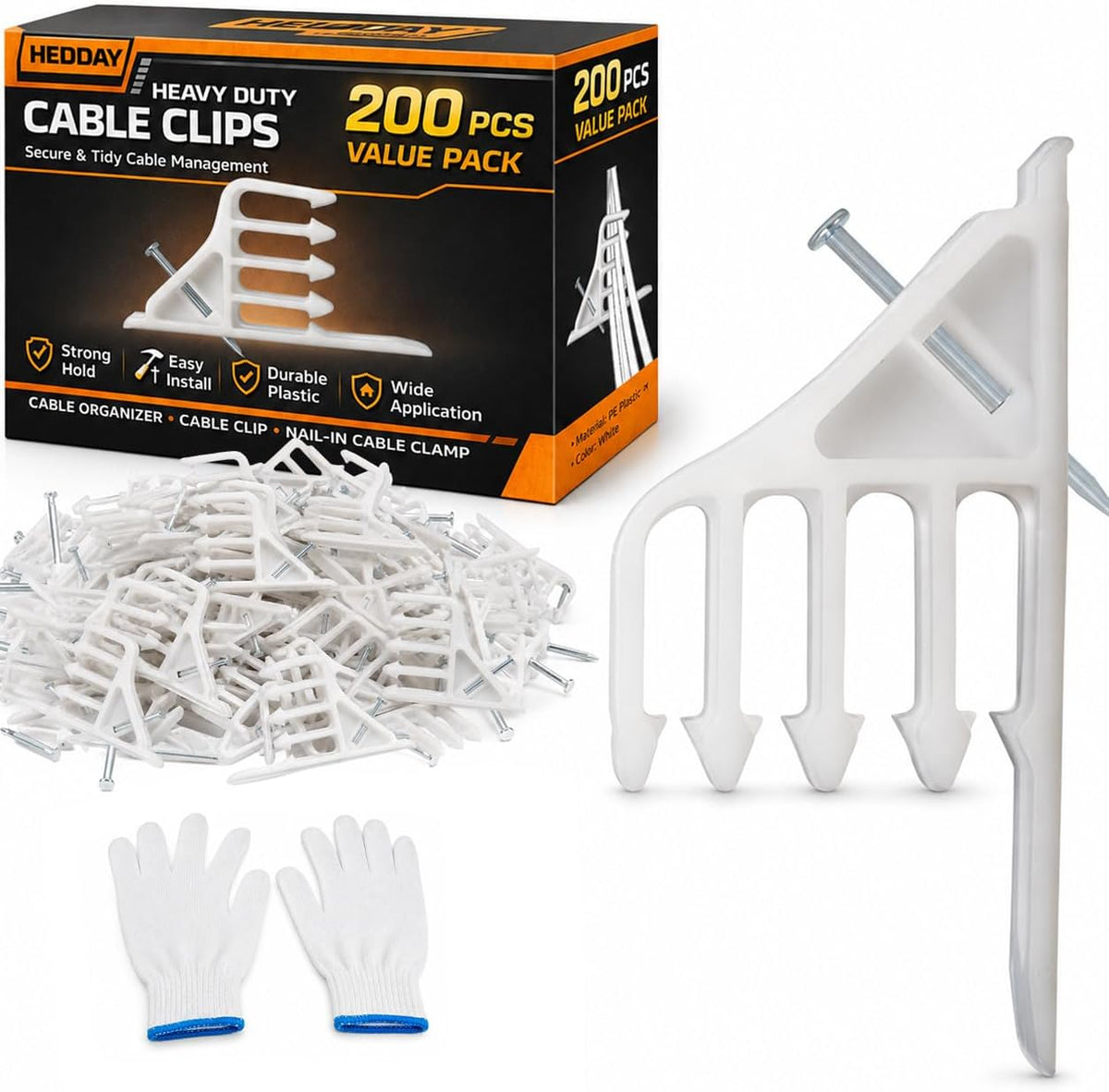 Multi-Cable Staples 200 Pack, White Electrical Wire Stackers, Steel Nails