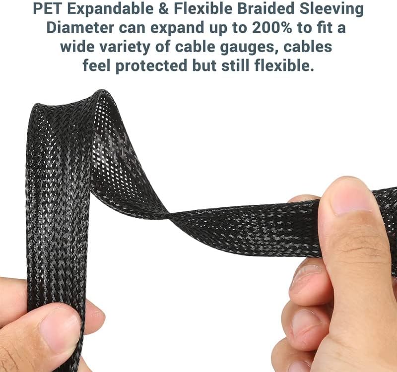 75ft Braided Wire Loom Sleeving Kit,Cable Management Sleeve,Wire Protector Tu...