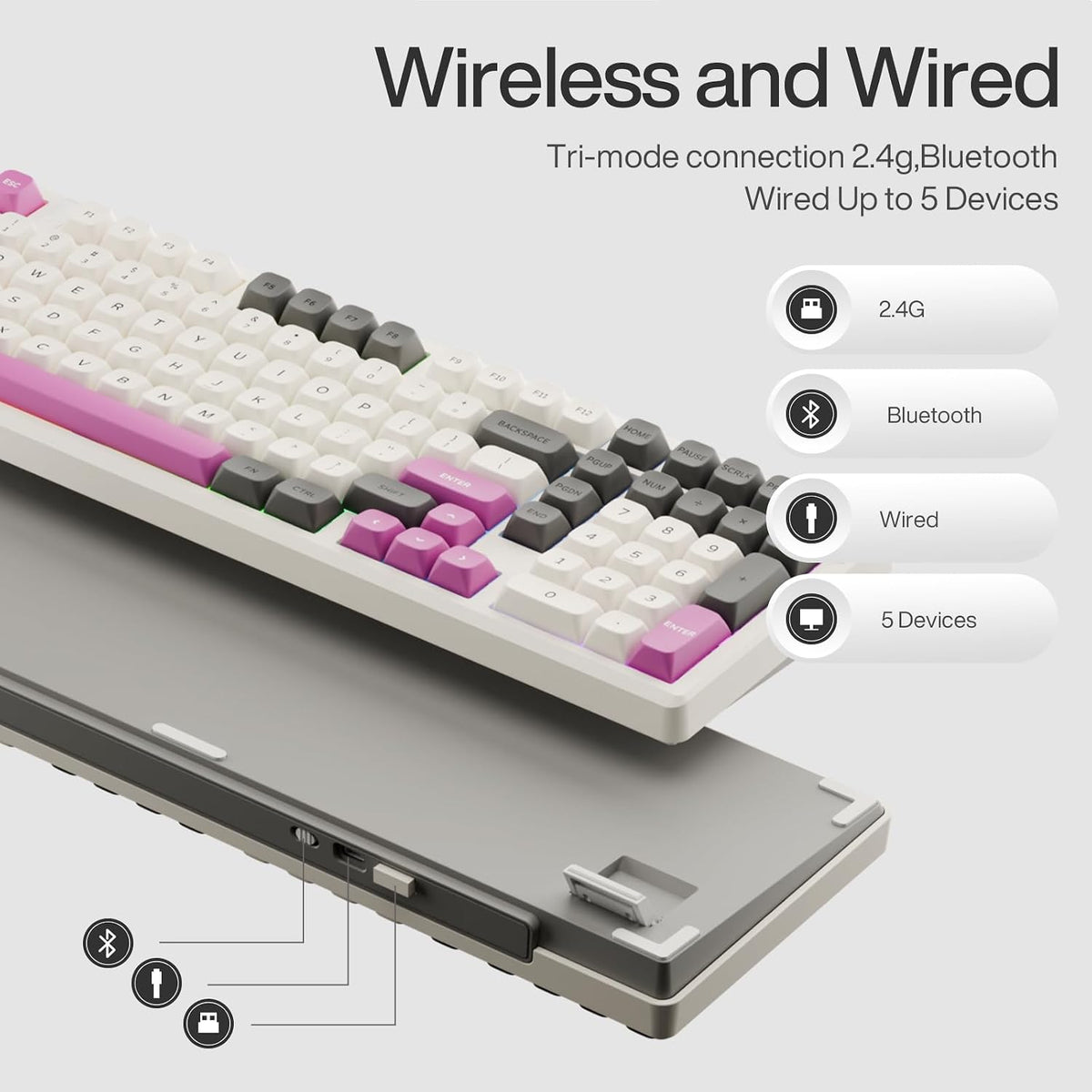 GK GAMAKAY TK101 98% Wireless Mechanical Keyboard with Number Pad 101 Keys