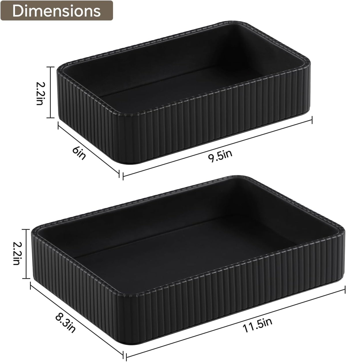 Desk Organizer Tray, PU Leather Nightstand Organizer, Black 2-Pack