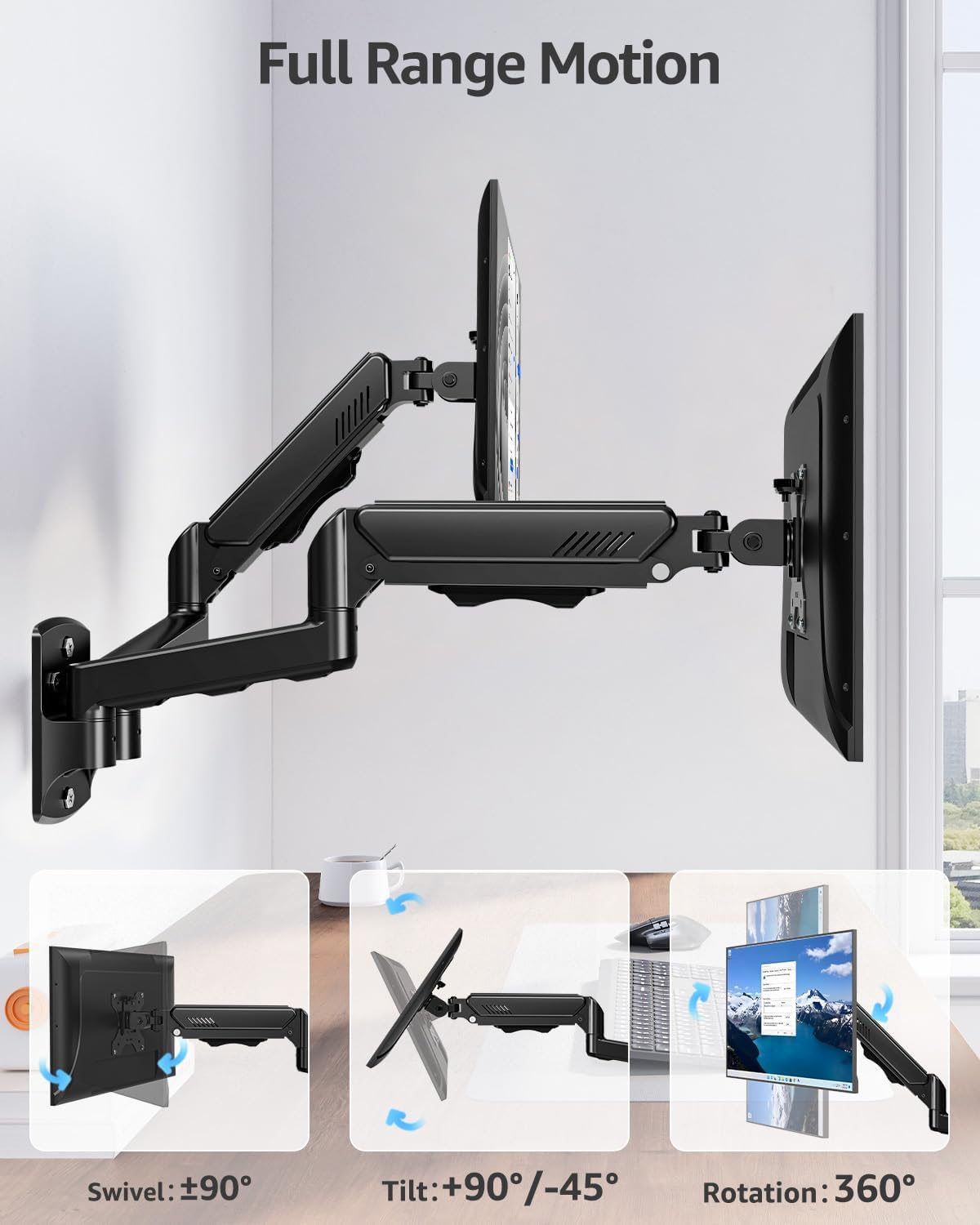 MOUNTUP Dual Monitor Wall Mount for 2 Max 32 Inch Computer Screen, Fully Adju...