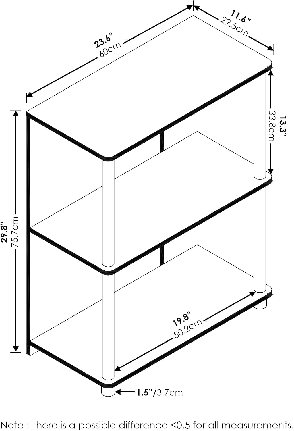 Furinno JAYA Simple Design 3-Tier Bookcase / Bookshelf / Display Rack, Plasti...