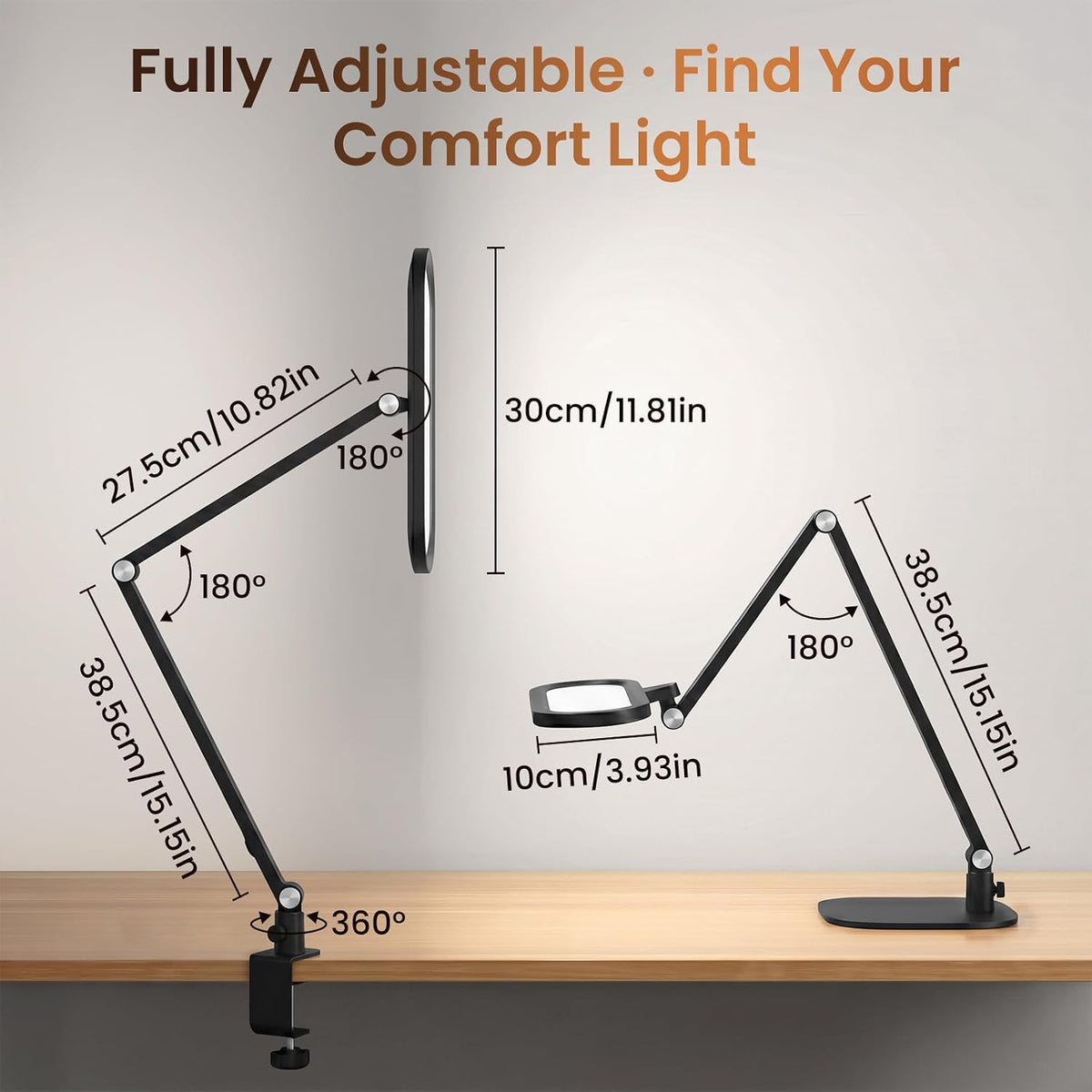 LIONVISON LED Desk Lamps for Office: Clamp & Stand Double Side Desk Light