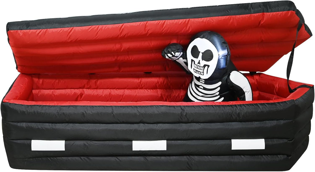 6 FT Halloween Inflatable Coffin with Rising Skeleton