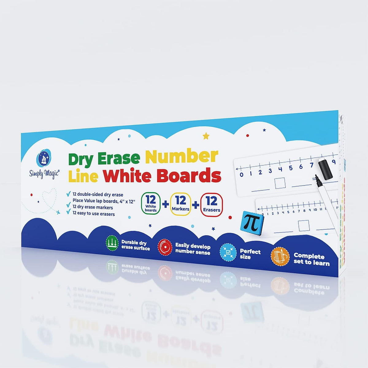 Simply Magic 12-Pack Double-Sided Dry Erase Number Line White Boards 4"x...