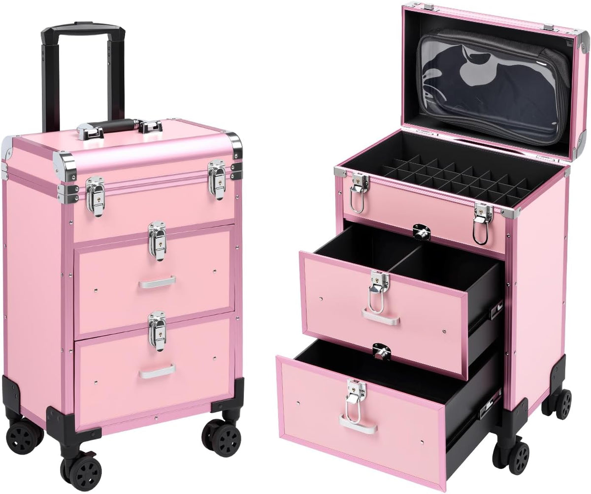 3 in 1 Rolling Makeup Case, Professional Cosmetology Case on Wheels, Detachab...