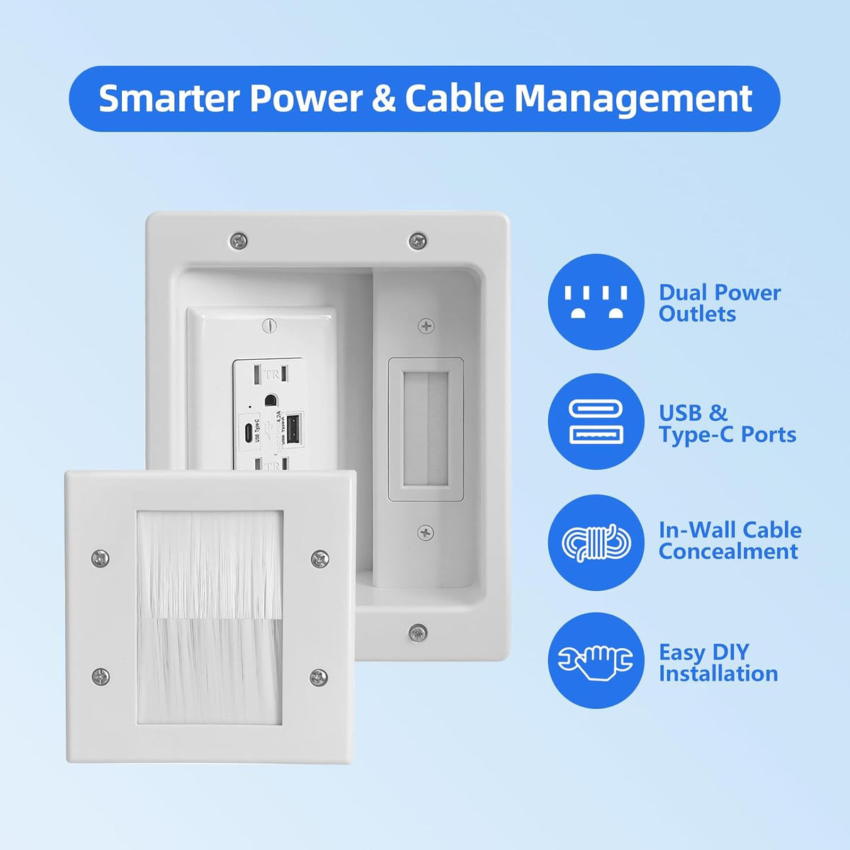 in-Wall Cable Management Kit TV Cord Hider for Wall Dual USB A&C